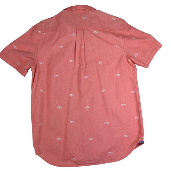 VANS Men's Button Up Shirt Oxford fabric Red Fish All Over Print Size Small - Picture 3 of 9